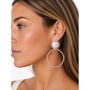 Gold Hoop Pearl Drop Earrings
